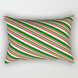[ Thumbnail: Light Salmon, Crimson, Mint Cream & Dark Green Colored Pattern of Stripes Rectangular Pillow ]
