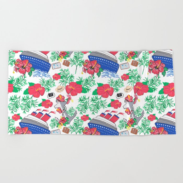 All Aboard The Cruise Ship Beach Towel By Cacostadesign