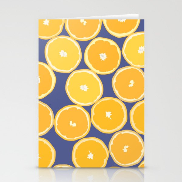 Oranges - Orange Summer Vibe Pattern on Blue Stationery Cards
