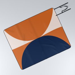 Abstract Geometric Shapes 24 in Navy Orange (Moon phases) Picnic Blanket