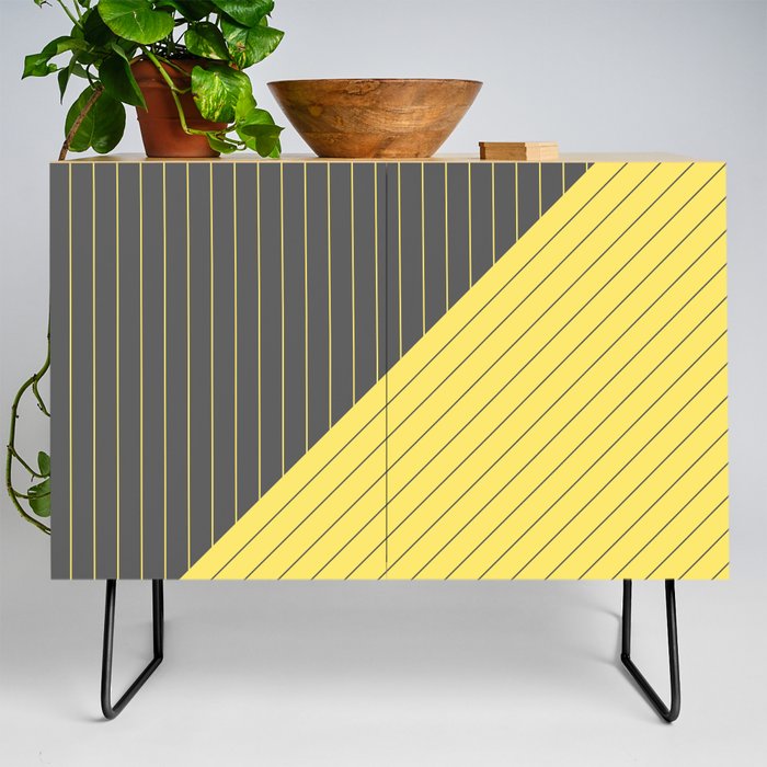 Elegant Pinstripes and Triangles Gray Grey Yellow Credenza