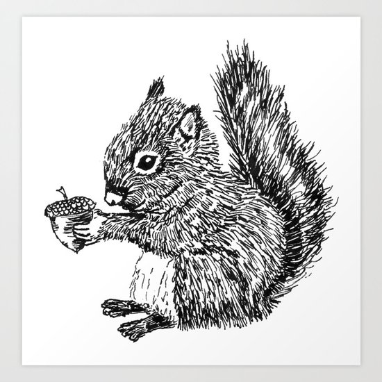 Squirrel in black & white Art Print