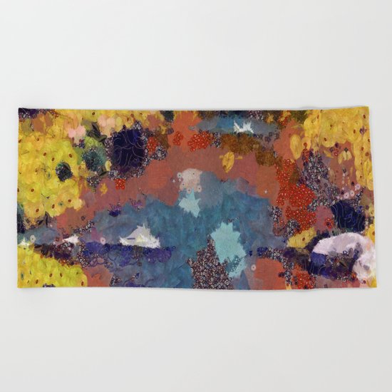 Autumn pond in the park Beach Towel