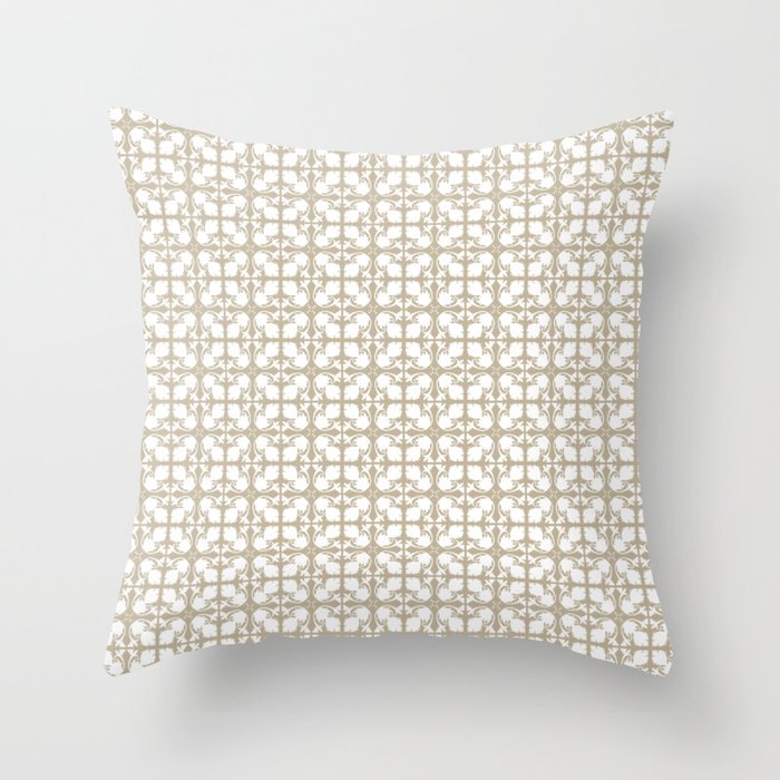 Beige and white damask pattern Throw Pillow