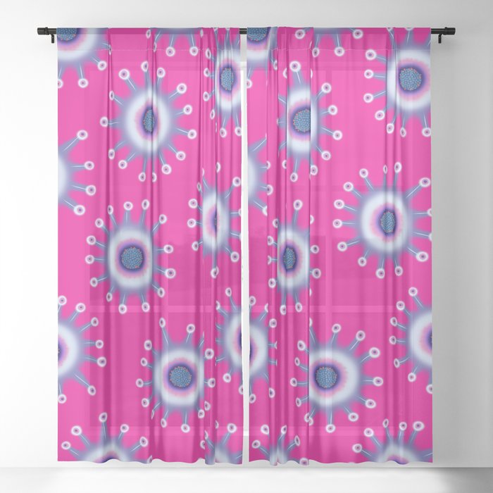 Star Flowers Pink & Purple Spring Summer Floral Pattern Sheer Curtain
