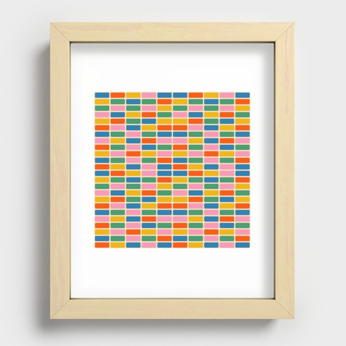 Color Grid Colorful Retro Modern Geometric Mini Pattern in Rainbow Pop Colors Recessed Framed Print