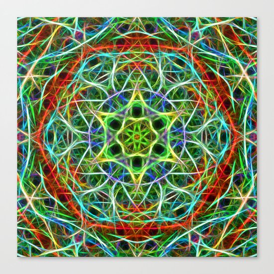 Feathered texture mandala in green and brown Canvas Print