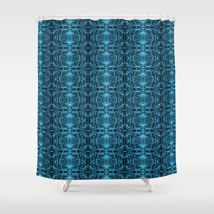 Liquid Light Series 38 ~ Blue Abstract Fractal Pattern Shower Curtain