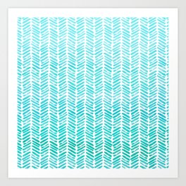 Handpainted Chevron pattern - small - light green and aqua teal Art Print