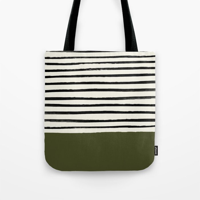 Olive Green x Stripes Tote Bag