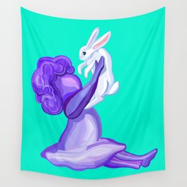 Little Girl and Her Pet Rabbit Wall Tapestry