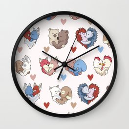 Vector cute animal hug hearts Wall Clock