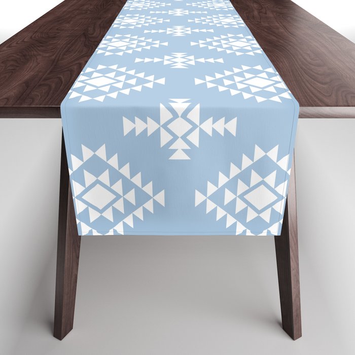 Pale Blue and White Native American Tribal Pattern Table Runner