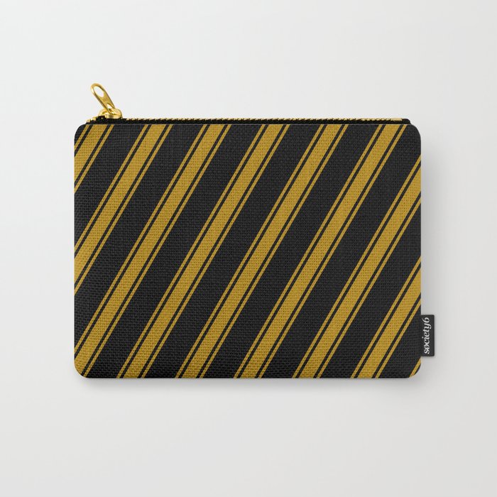 Black & Dark Goldenrod Colored Lines Pattern Carry-All Pouch