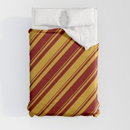 [ Thumbnail: Goldenrod & Maroon Colored Lines/Stripes Pattern Duvet Cover ]