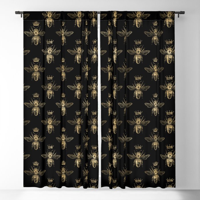 Black Gold Queen Bee Pattern Blackout Curtain By Nlmiller07art