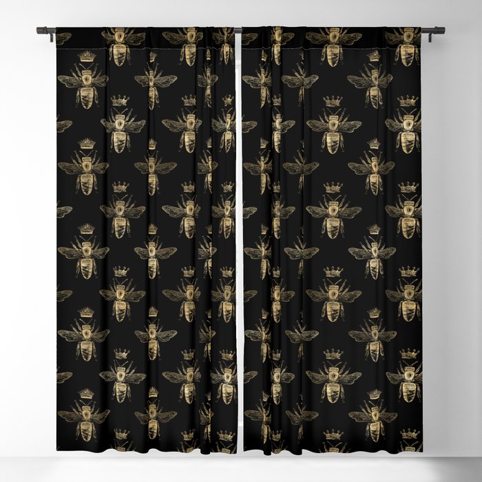 Black & Gold Queen Bee Pattern Blackout Curtain