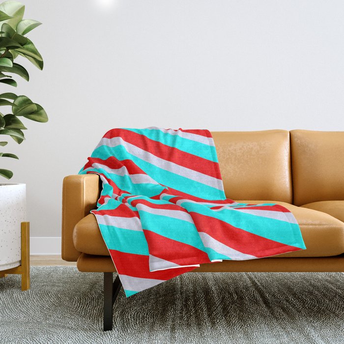 Lavender, Cyan & Red Colored Striped Pattern Throw Blanket