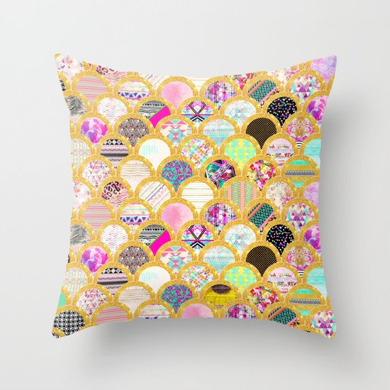 Modern Scallop Pattern Trendy Girly Gold Glitter Throw Pillow by Girly Trend Society6