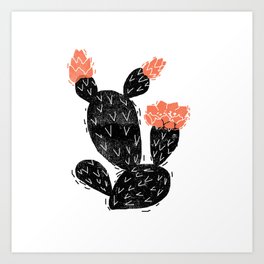 Cactus linocut black and white square minimal art hipster decor botanical trendy desert Art Print