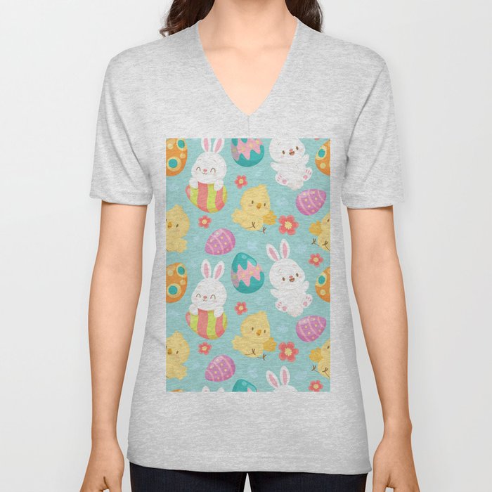 Happy Easter Rabbit And Chicken Collection V Neck T Shirt