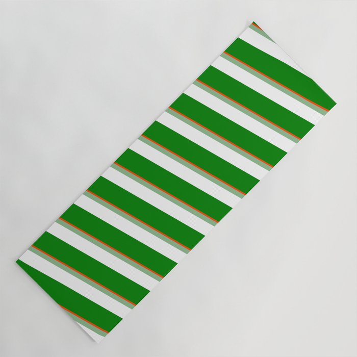 Red, Dark Sea Green, White, and Green Colored Stripes/Lines Pattern Yoga Mat