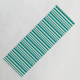[ Thumbnail: Beige and Dark Cyan Colored Lined Pattern Yoga Mat ]