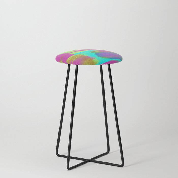 Neon Paint Smear with Magenta, Teal, Lime and Gold Counter Stool
