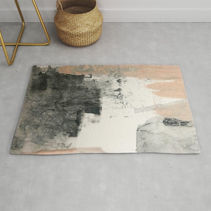 Peace and Quiet [1]: a pretty, minimal abstract piece in gray and peach by Alyssa Hamilton Art Rug