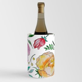 Hand drawn pink orange blue red green watercolor floral Wine Chiller