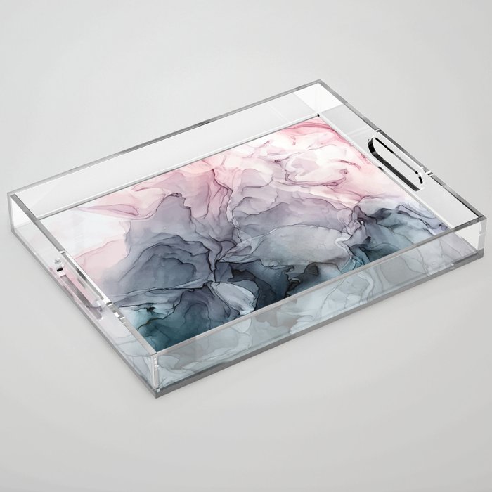 Blush and Payne's Grey Flowing Abstract Painting Acrylic Tray