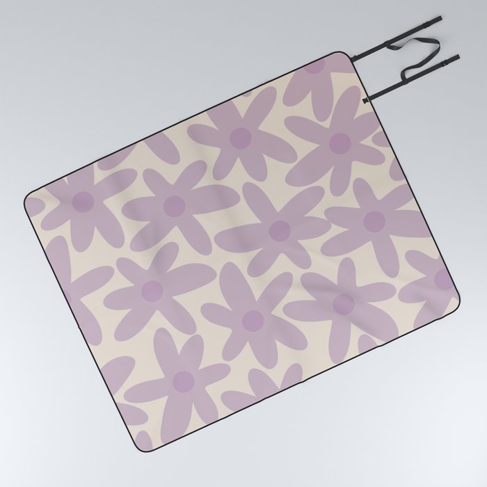 Daisy Time Retro Floral Pattern in Soft Lavender and Cream Picnic Blanket