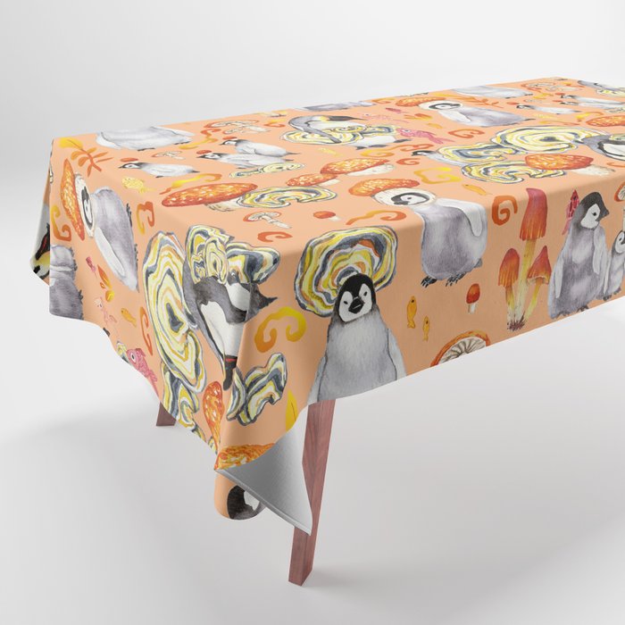 Penguins mushroom family - orange Tablecloth