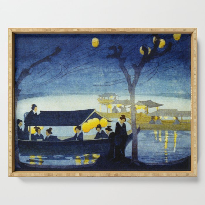 Wasen At Night Vintage Japanese Art Serving Tray By Yesteryears