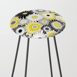 Modern Paper Cut Flower Pattern // Daisy Floral Print // Yellow, Gray, Black and White Counter Stool