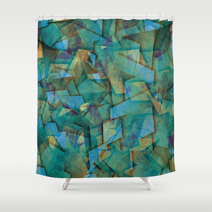 Fragments In blue - Abstract, fragmented art in blue Shower Curtain