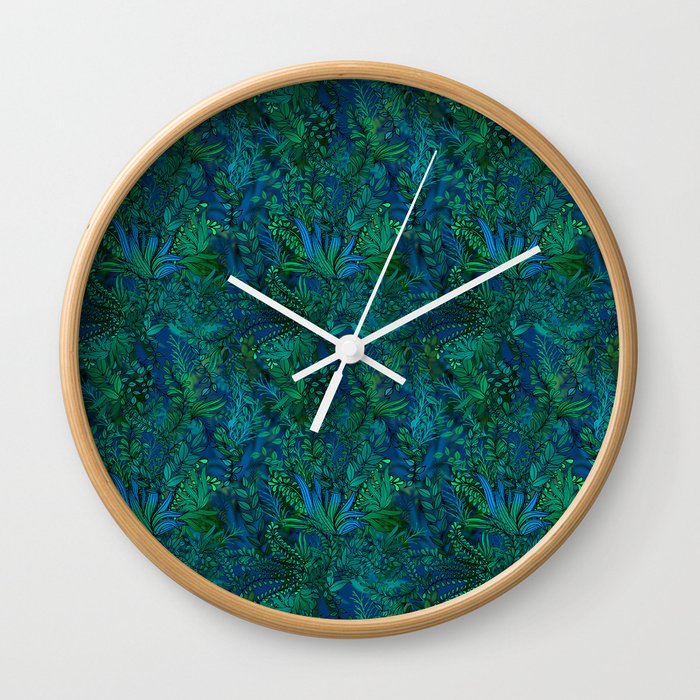 Botanical Blue Water Garden Wall Clock