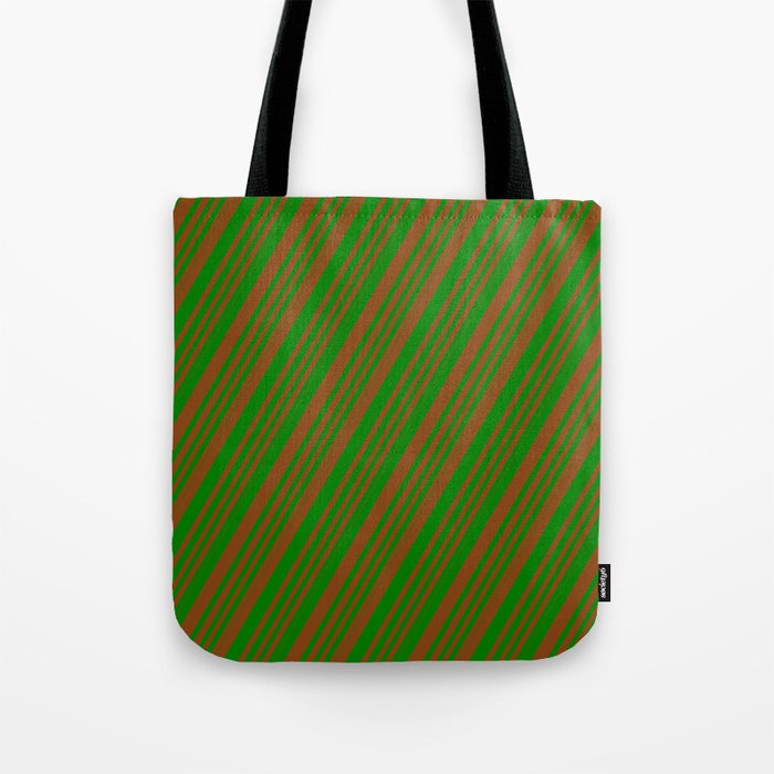 Brown & Green Colored Stripes Pattern Tote Bag