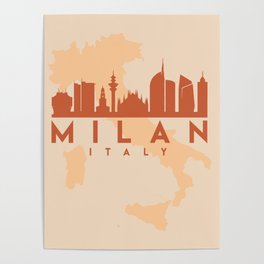 MILAN ITALY CITY MAP SKYLINE EARTH TONES Poster