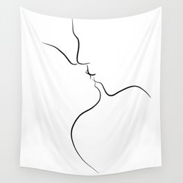 Couple Kissing Line Art Drawing - First Kiss Wall Tapestry