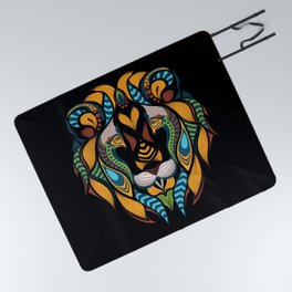 African Lion Head Picnic Blanket