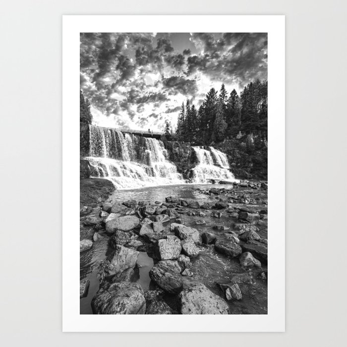Waterfall in Black and White | Photography in Minnesota Art Print
