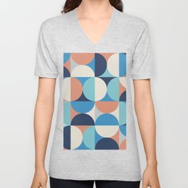 Mid Century Geometric Pattern - I - Popsicle blue V Neck T Shirt