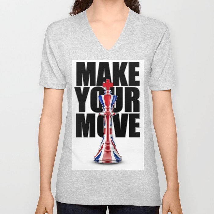 Make Your Move UK / 3D render of chess king with British flag V Neck T Shirt