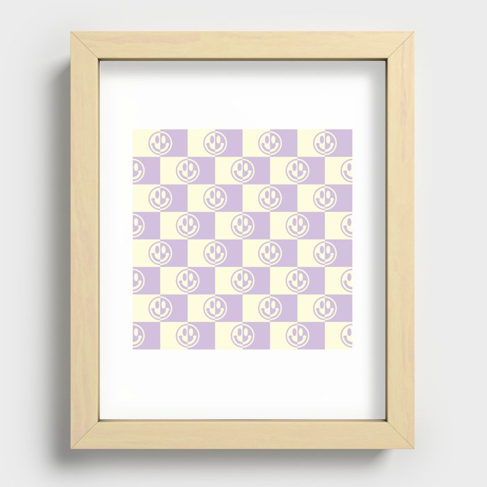 Smiley Faces On Checkerboard (Yellow Beige & Lilac)  Recessed Framed Print