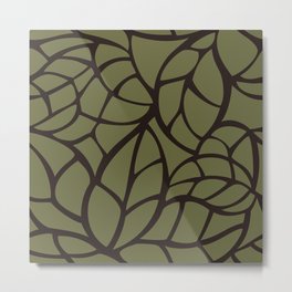 Scandinavian Style Abstact Leaf Pattern with Olive Green Background Metal Print