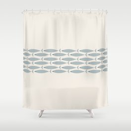 Fish Stripe 6 - Minimalist Ocean Pattern in Cream and Light Blue-Gray Shower Curtain