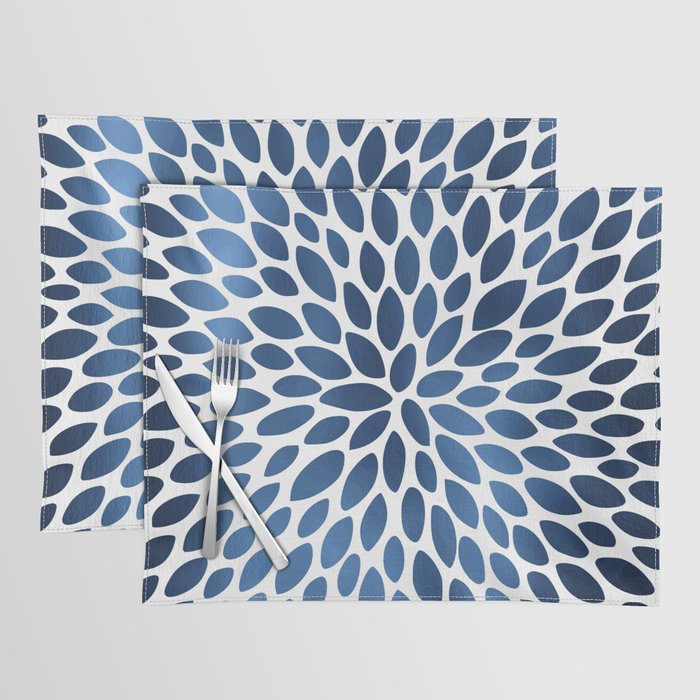 Floral Bloom, Dark Blue on White Placemat