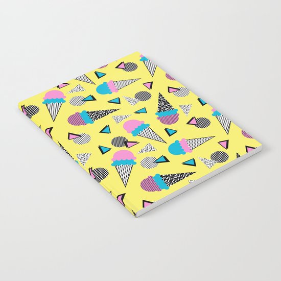 Cruncher - memphis throwback ice cream cone desert 1980s 80s style retro geometric neon pop art Notebook