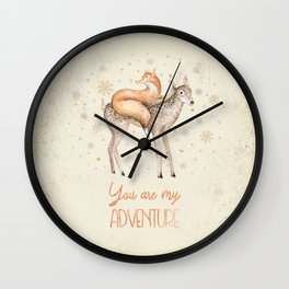 You are my adventure- fox and deer in winter- merry christmas Wall Clock